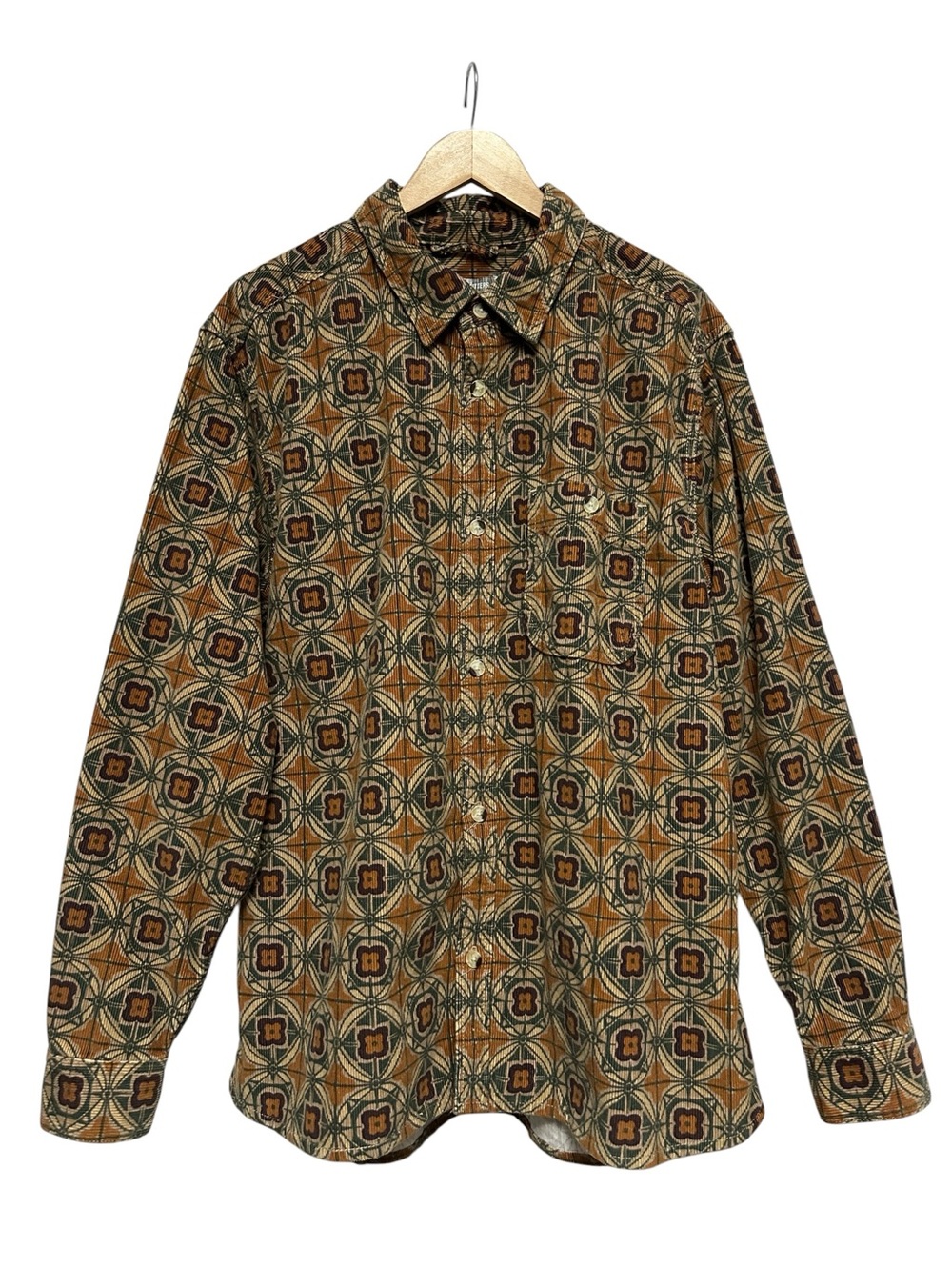Urban Outfitters Men's Corduroy Geometric Floral Button Down Shirt Brown Large
